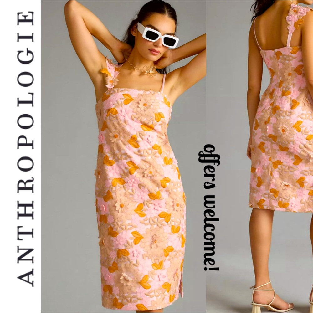 By Anthropologie Floral Appliqué Dress